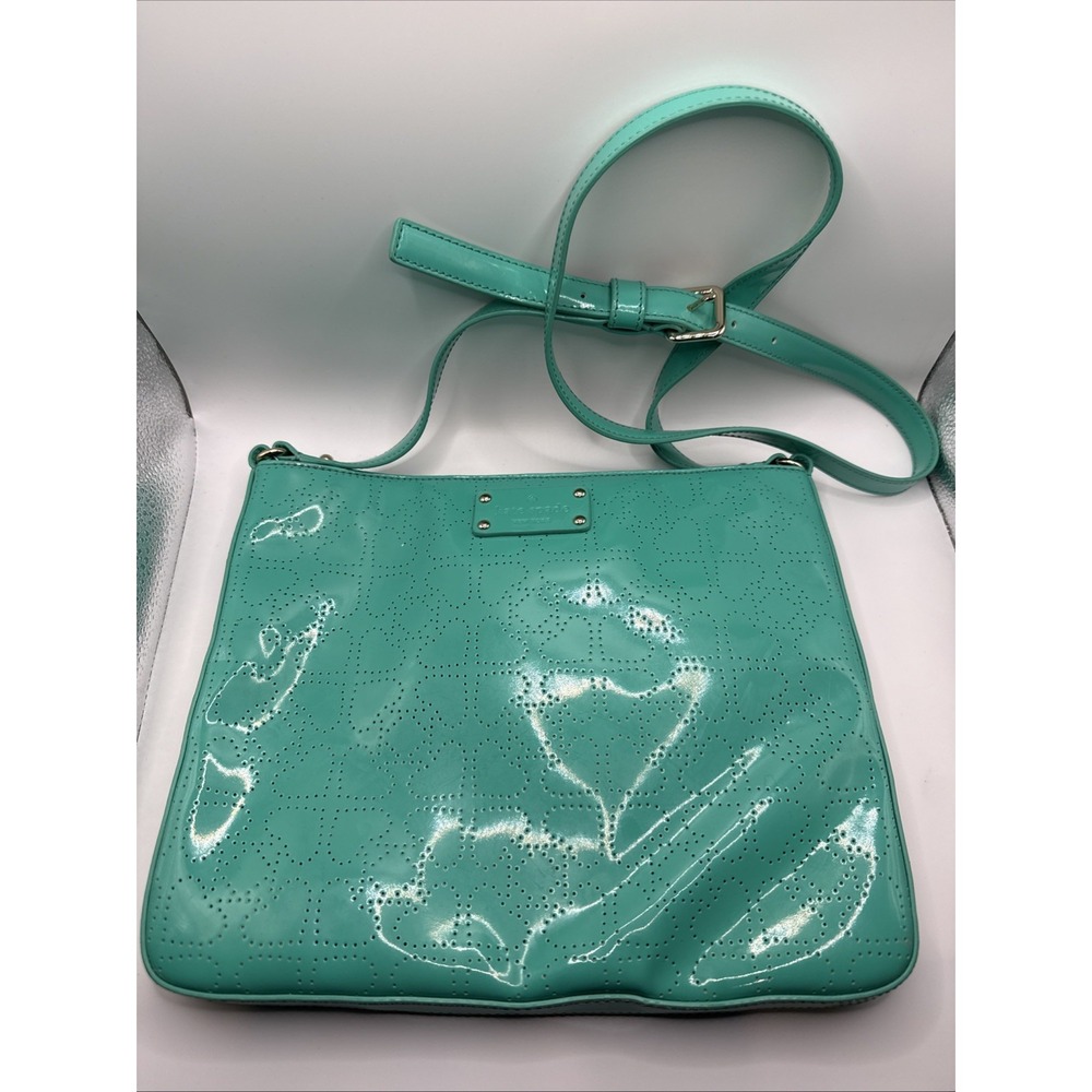 Kate Spade Metro Darby Crossbody Turquoise Aqua Die Cut Spades Patent Leather